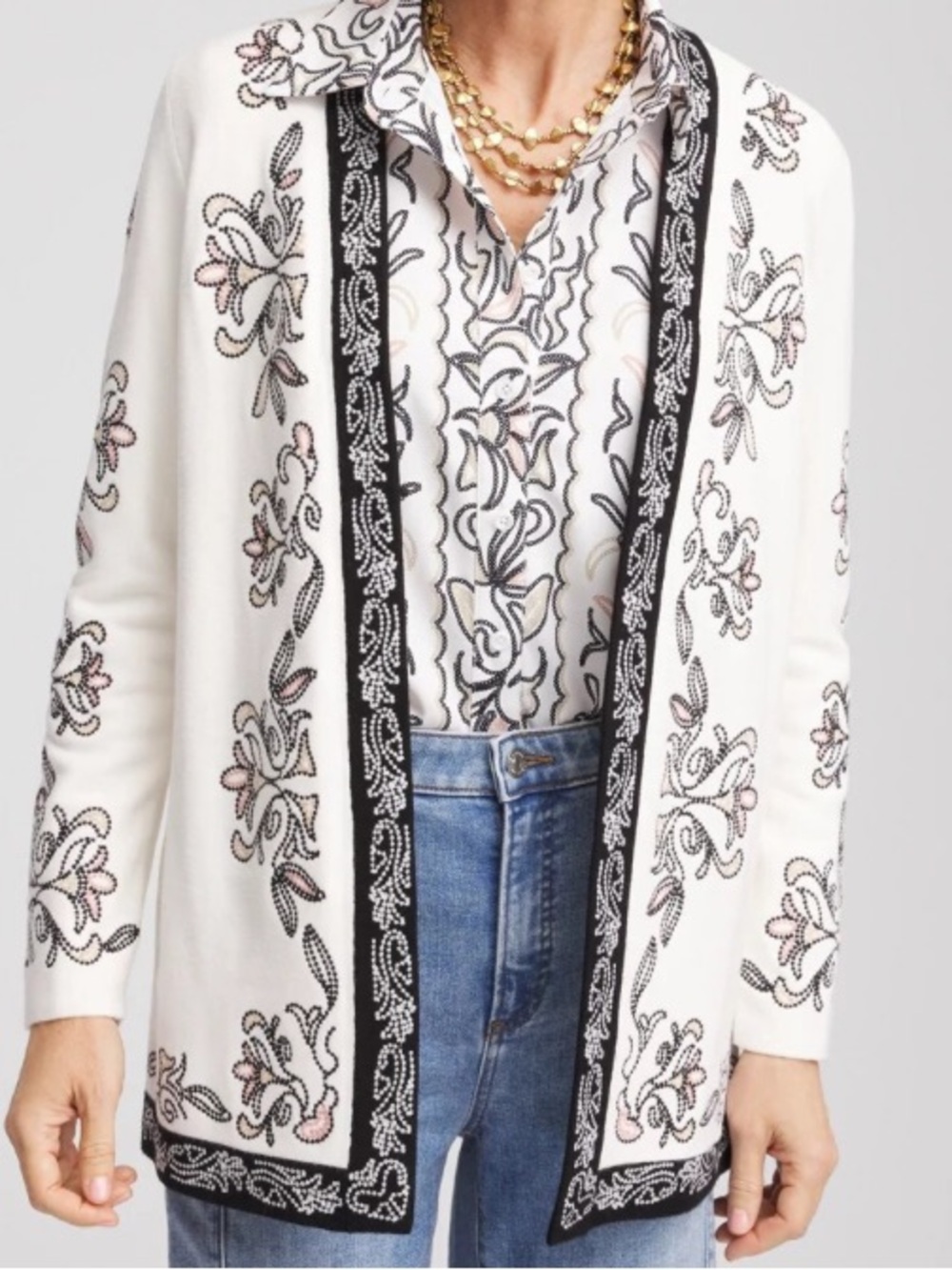 Gorgeous Chico’s embroidered Open cardigan